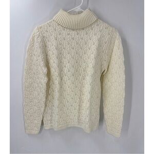 Ship’n shore vintage open cable knit turtleneck ivory sweater S/M